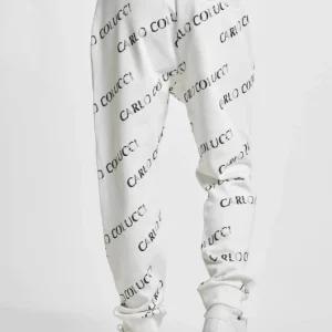 CARLO COLUCCI Herren Jogginghose Allover Logo In Weiß 6